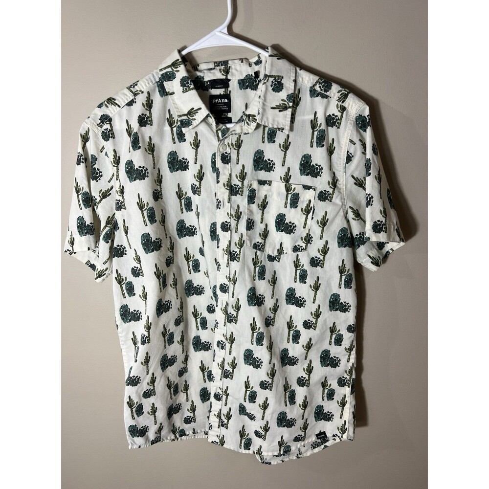 prAna Men's Organic Cotton Blend Short Sleeve Shirt Desert Cactus Medium